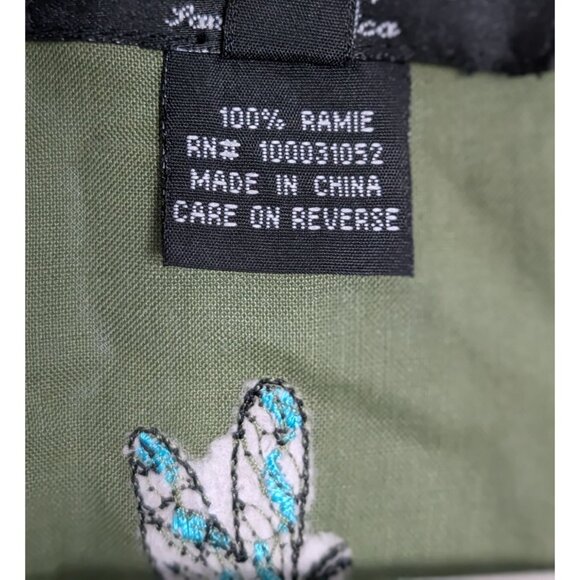 Citron Santa Monica 3X Green Button-Up Embroidered Ramie Tunic Top Boho Artsy - Picture 3 of 16